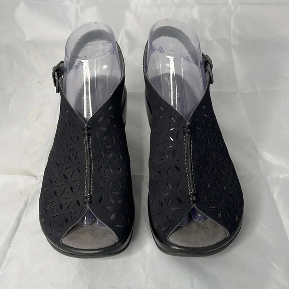 JBU Monica Black Peep Toe Slingback Clogs Adventure On Cutout Size 6.5M - Picture 3 of 14